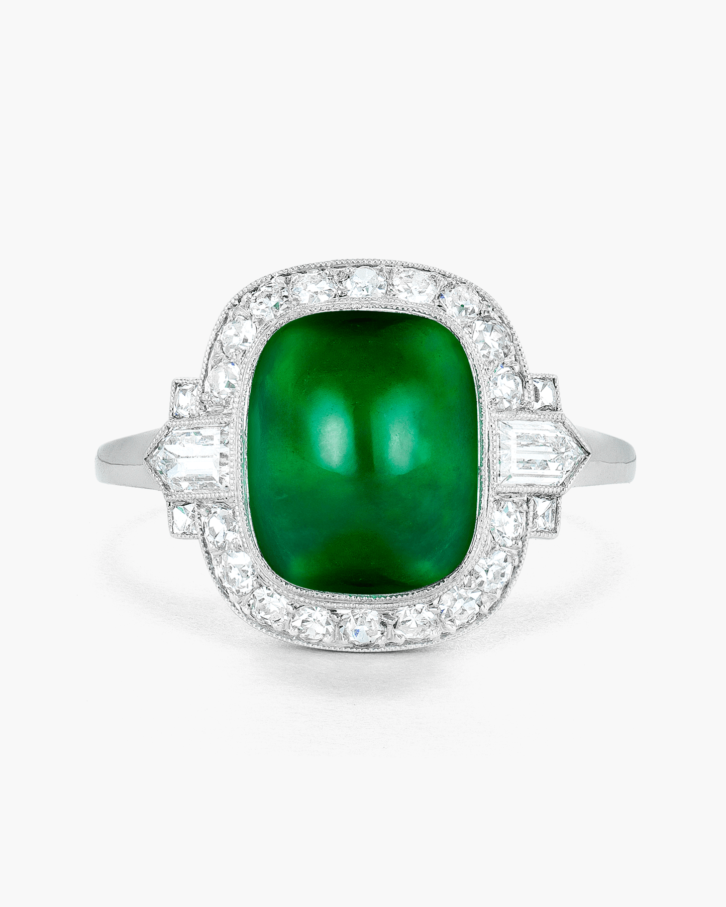 Art Deco Sugarloaf Colmbian Emerald and Diamond Ring
