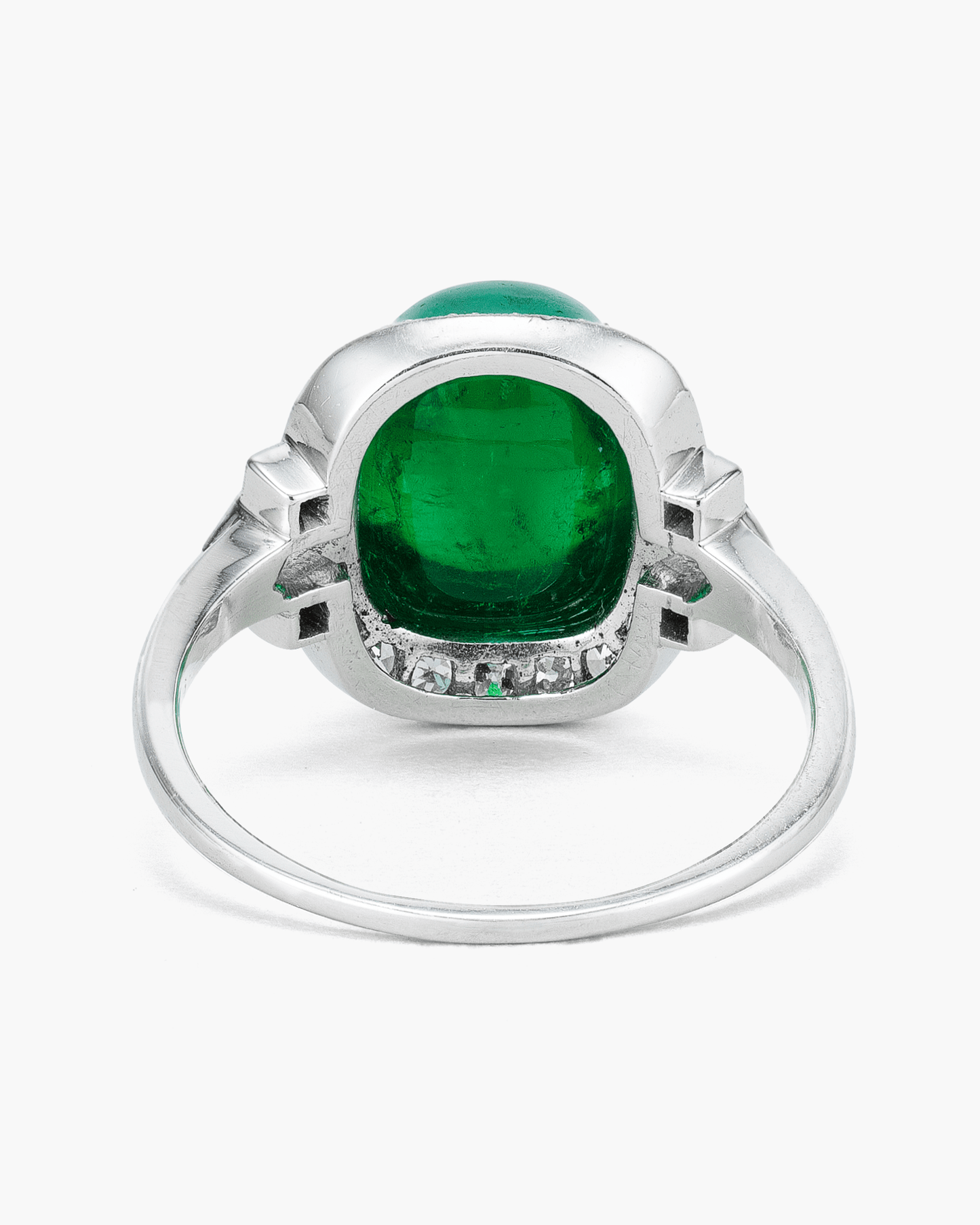 Art Deco Sugarloaf Colmbian Emerald and Diamond Ring