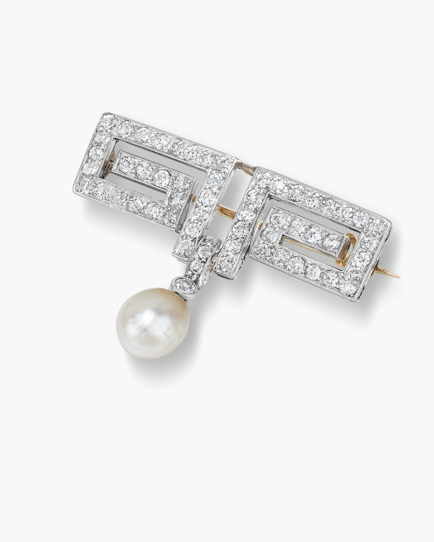 Art Deco Natural Pearl and Diamond Brooch