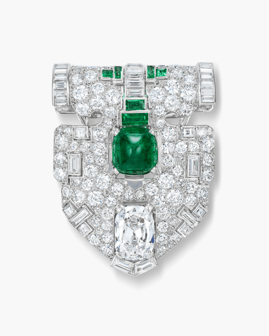Art Deco Diamond and Emerald Clip by Cartier