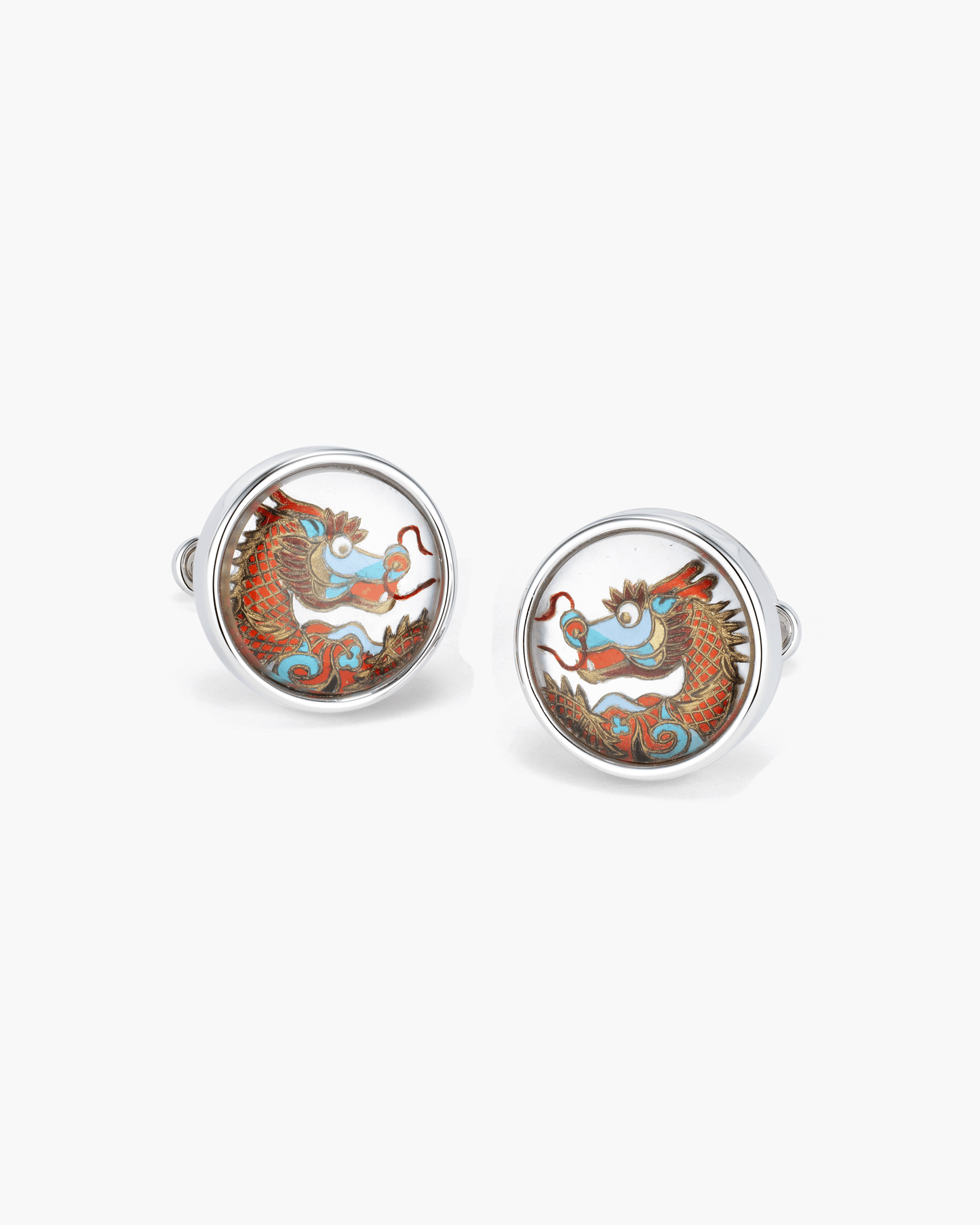 Mother of Pearl and Crystal Hand Painted Dragon Cufflinks