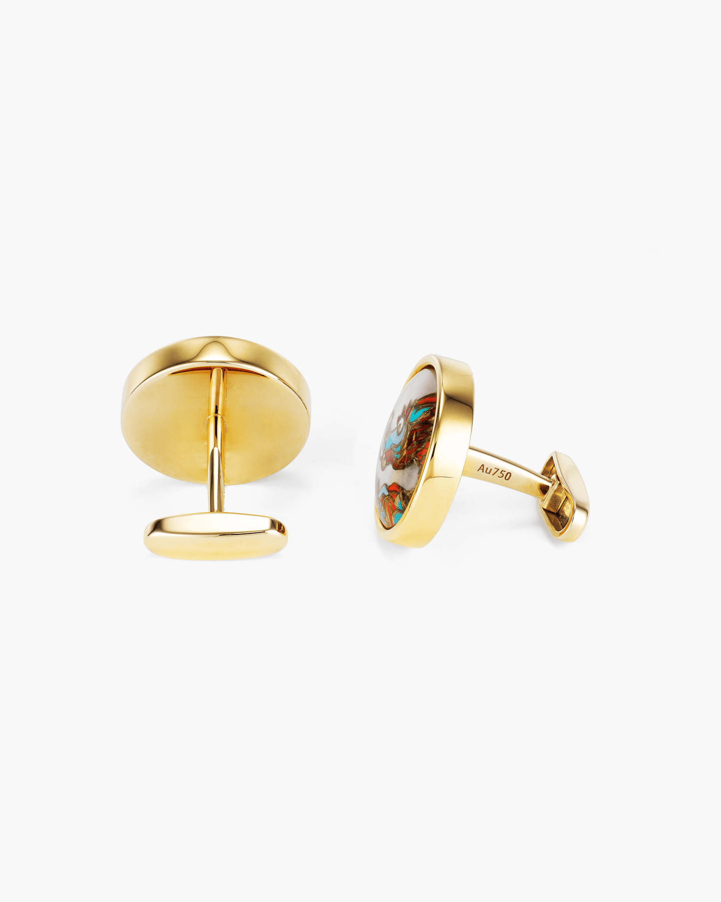 Mother of Pearl and Crystal Hand Painted Dragon Cufflinks