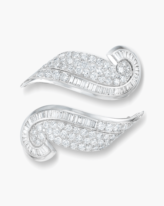 Art Deco Diamond Scroll Brooches by René Boivin