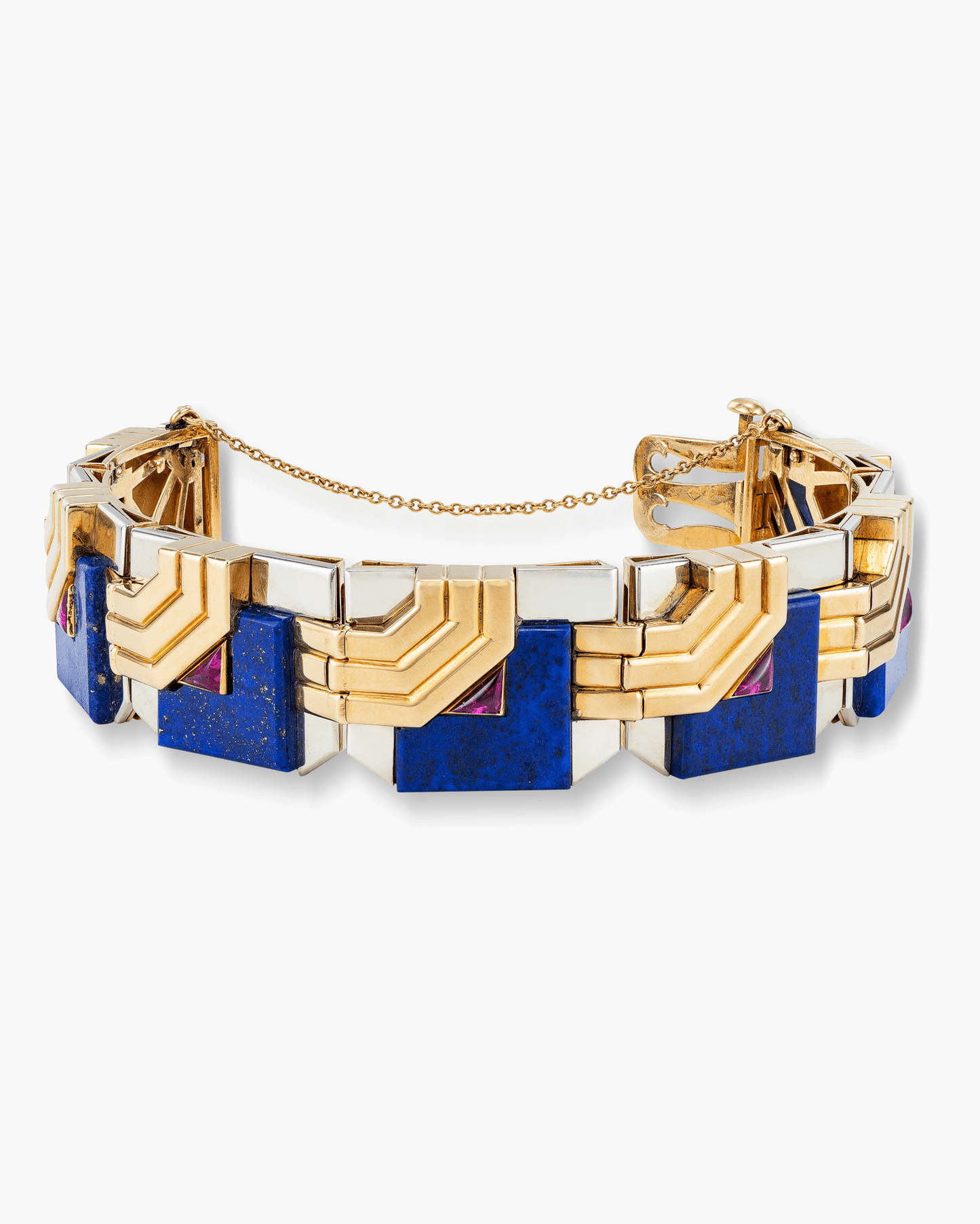 Art Deco Lapis Lazuli and Ruby Bracelet set in White and Yellow Gold by Boucheron