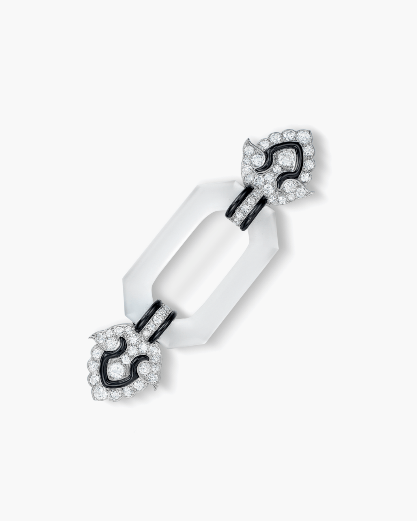 Art Deco Diamond, Rock Crystal and Black Enamel Brooch by Mauboussin