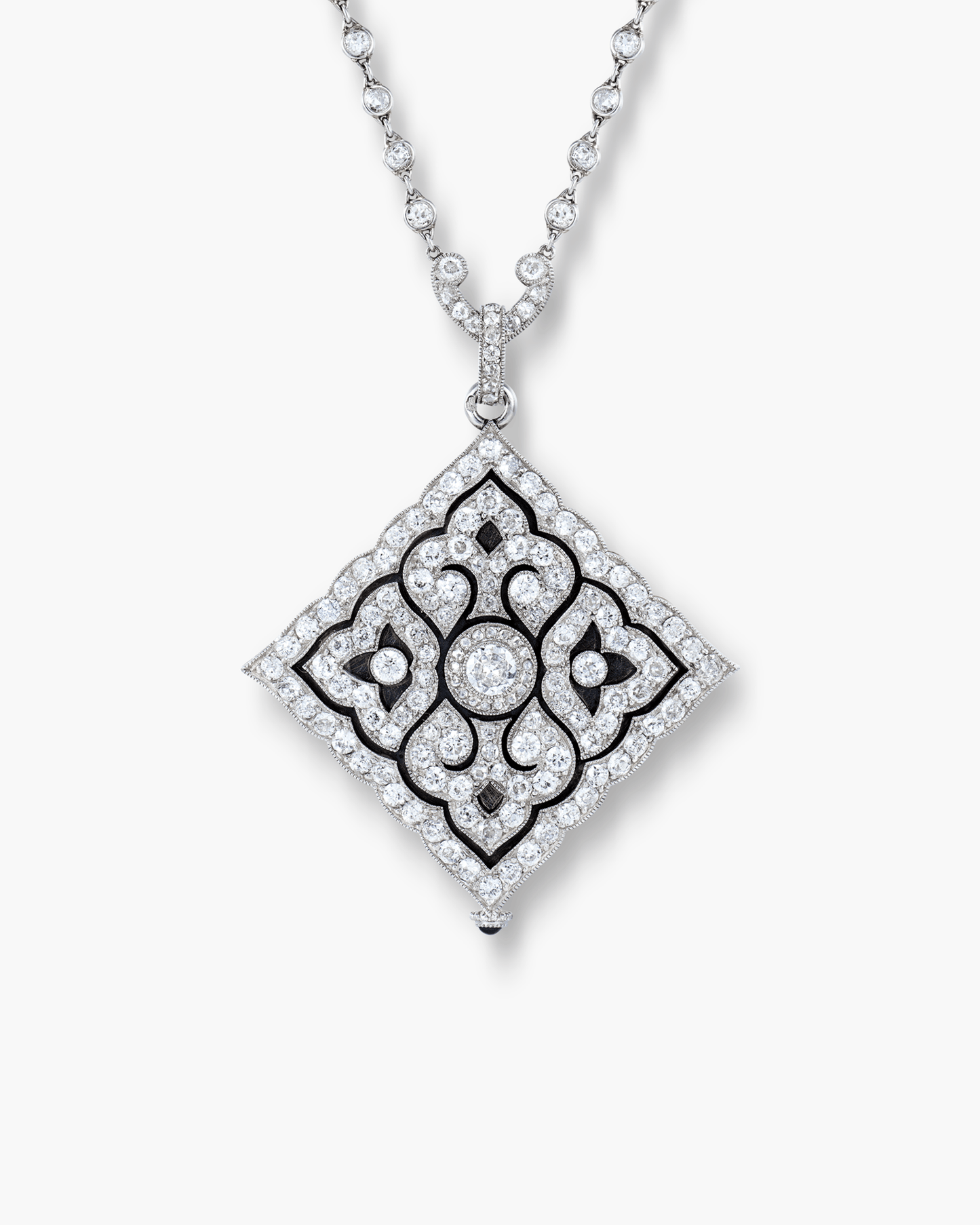 Edwardian Diamond and Sapphire White Enamel Pendant Watch by Cartier