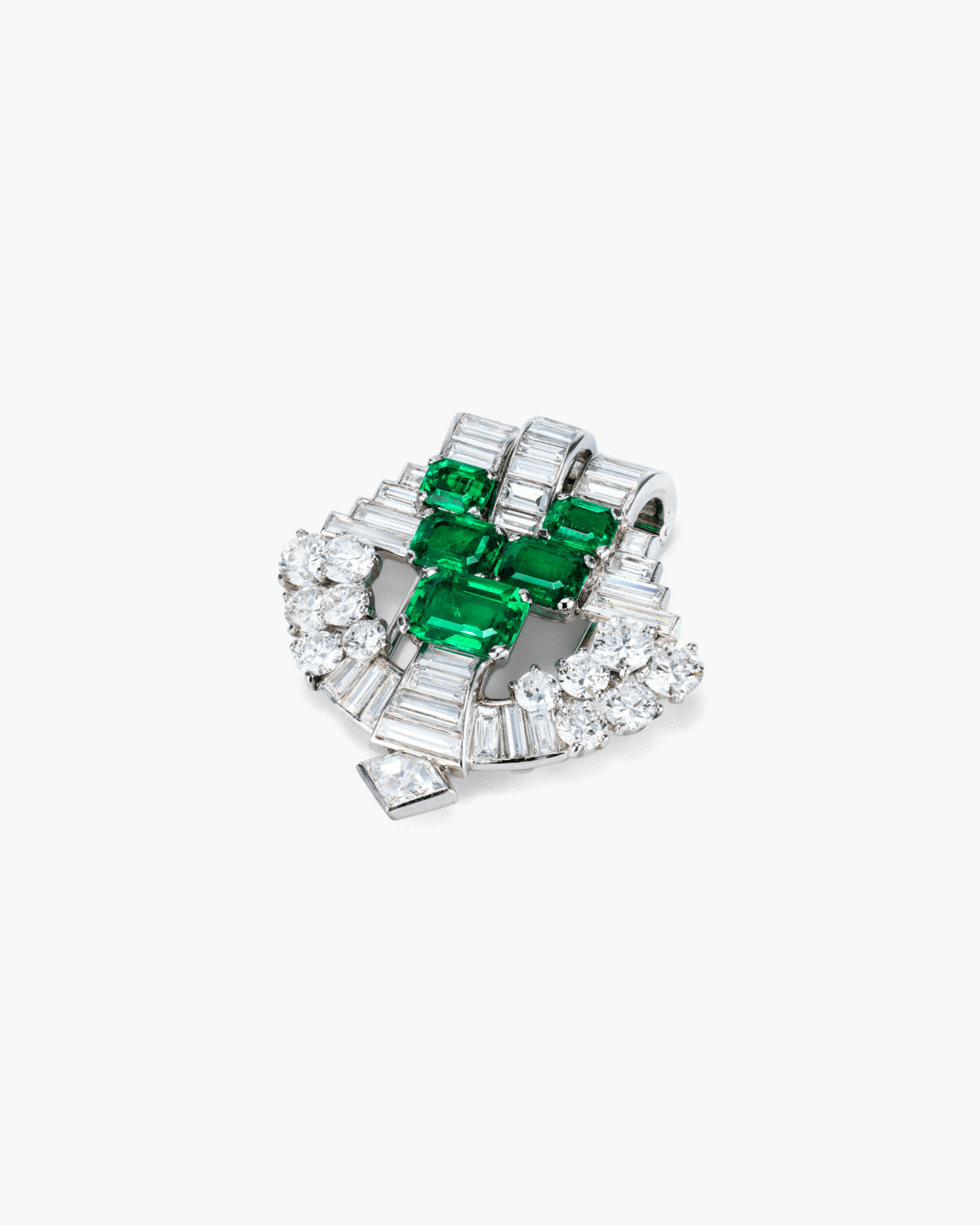 Art Deco Emerald and Diamond Clip Brooch by Cartier