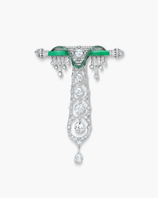 Edwardian Jade and Diamond Pendant Brooch