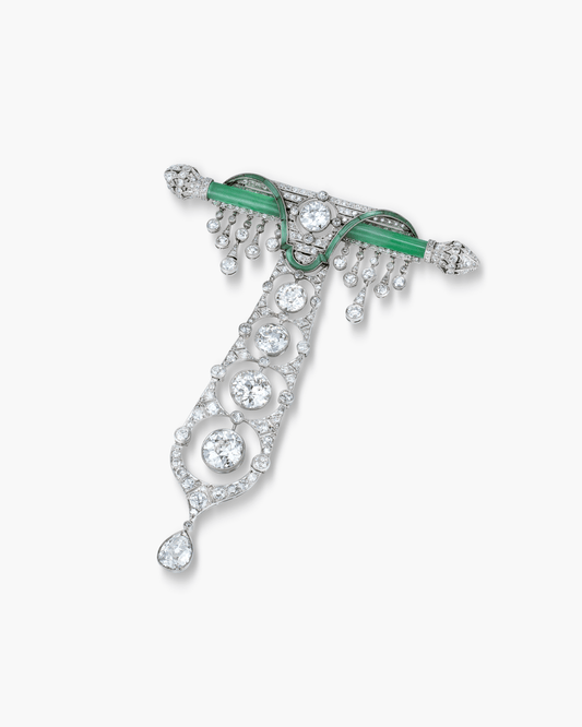 Edwardian Jade and Diamond Pendant Brooch