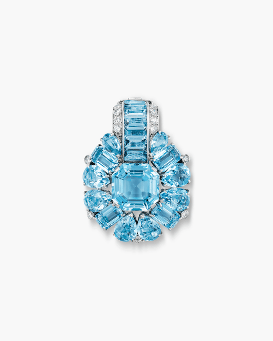 Art Deco Aquamarine and Diamond Clip Brooch by Cartier