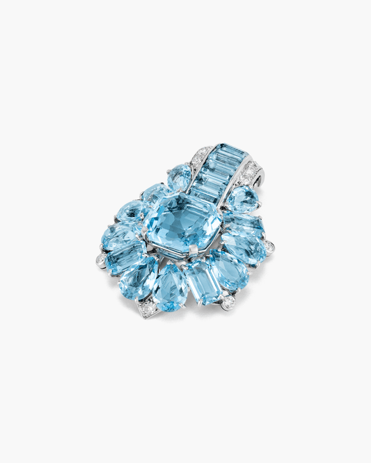 Art Deco Aquamarine and Diamond Clip Brooch by Cartier