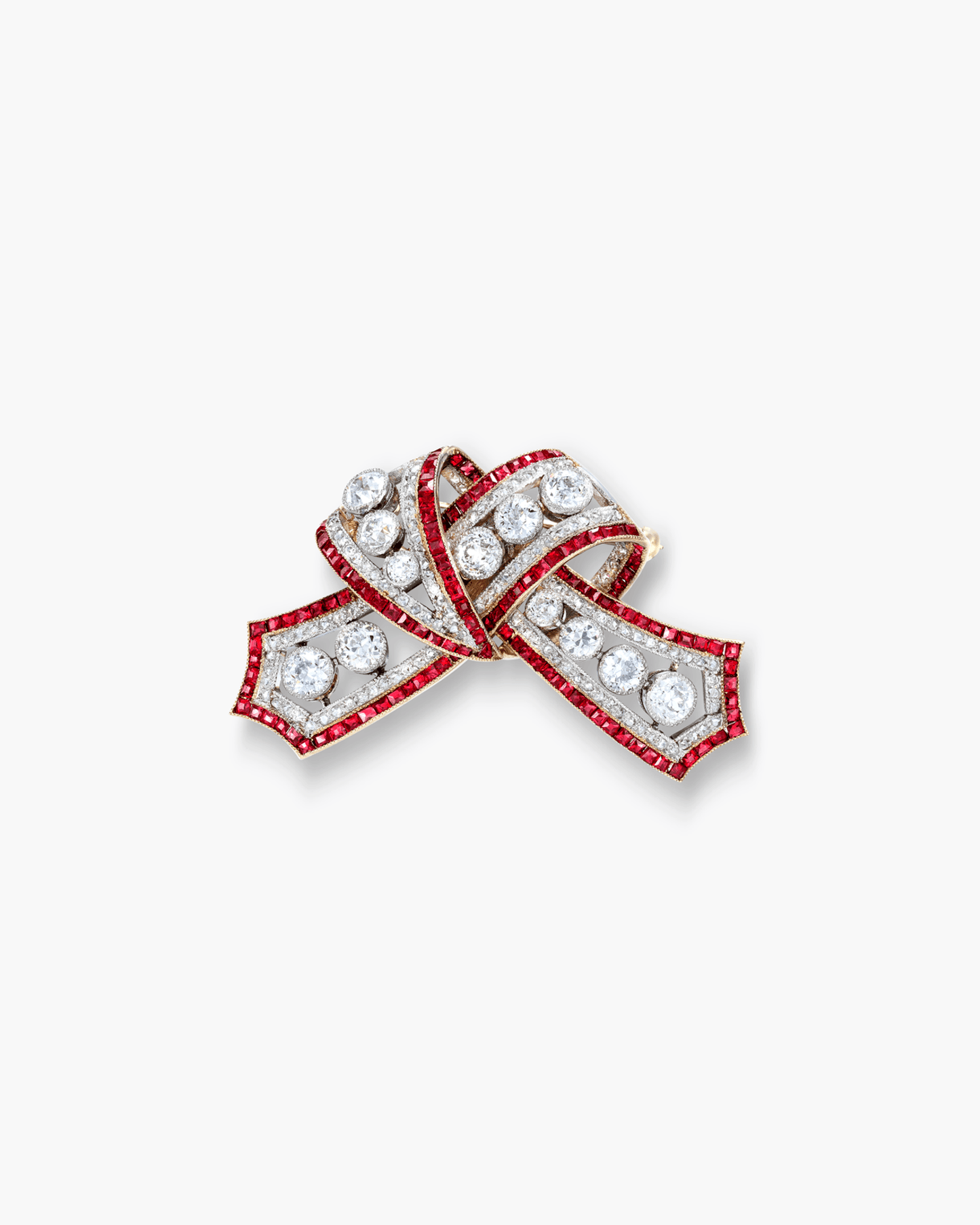 Edwardian Diamond and Ruby Bow Brooch