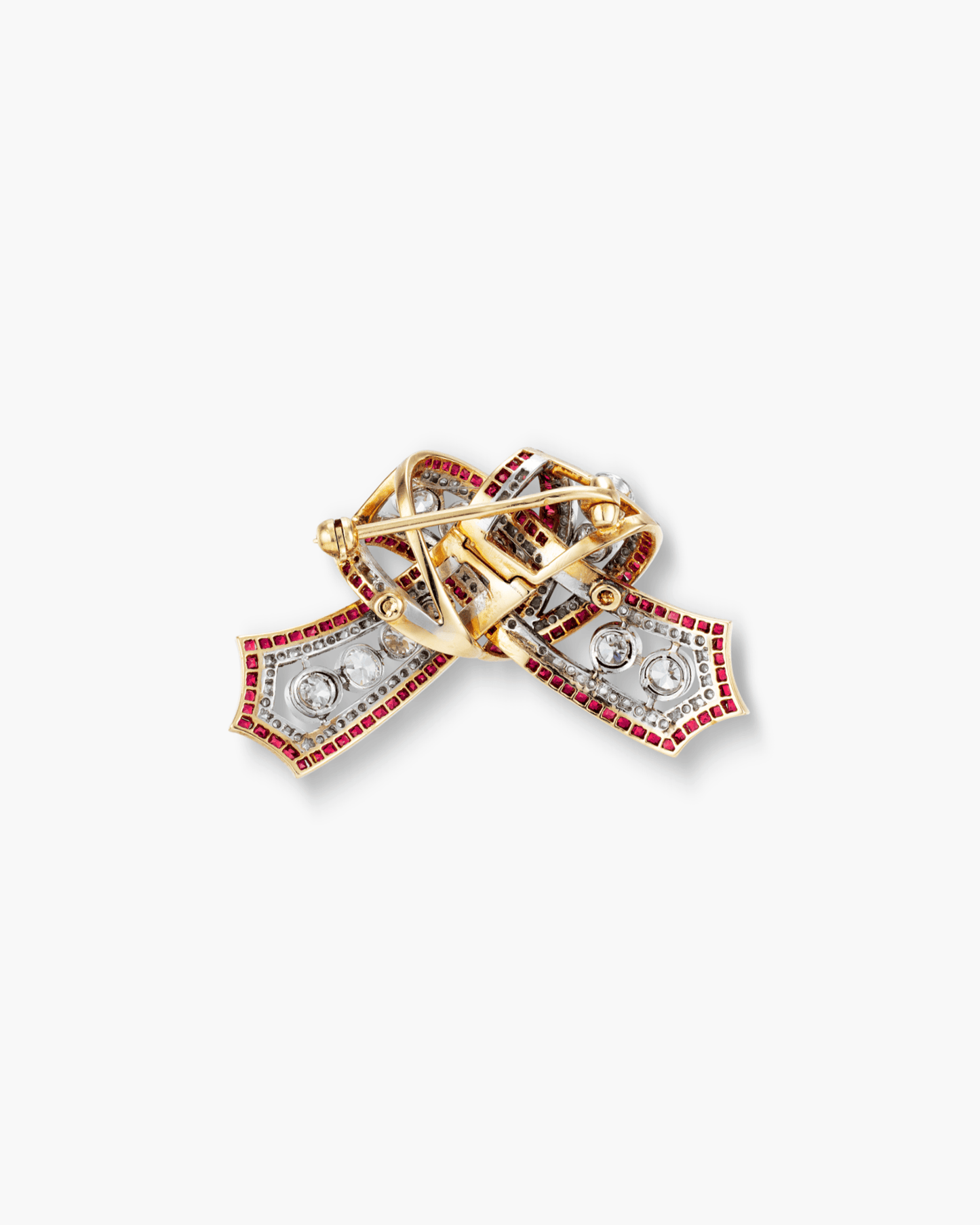 Edwardian Diamond and Ruby Bow Brooch