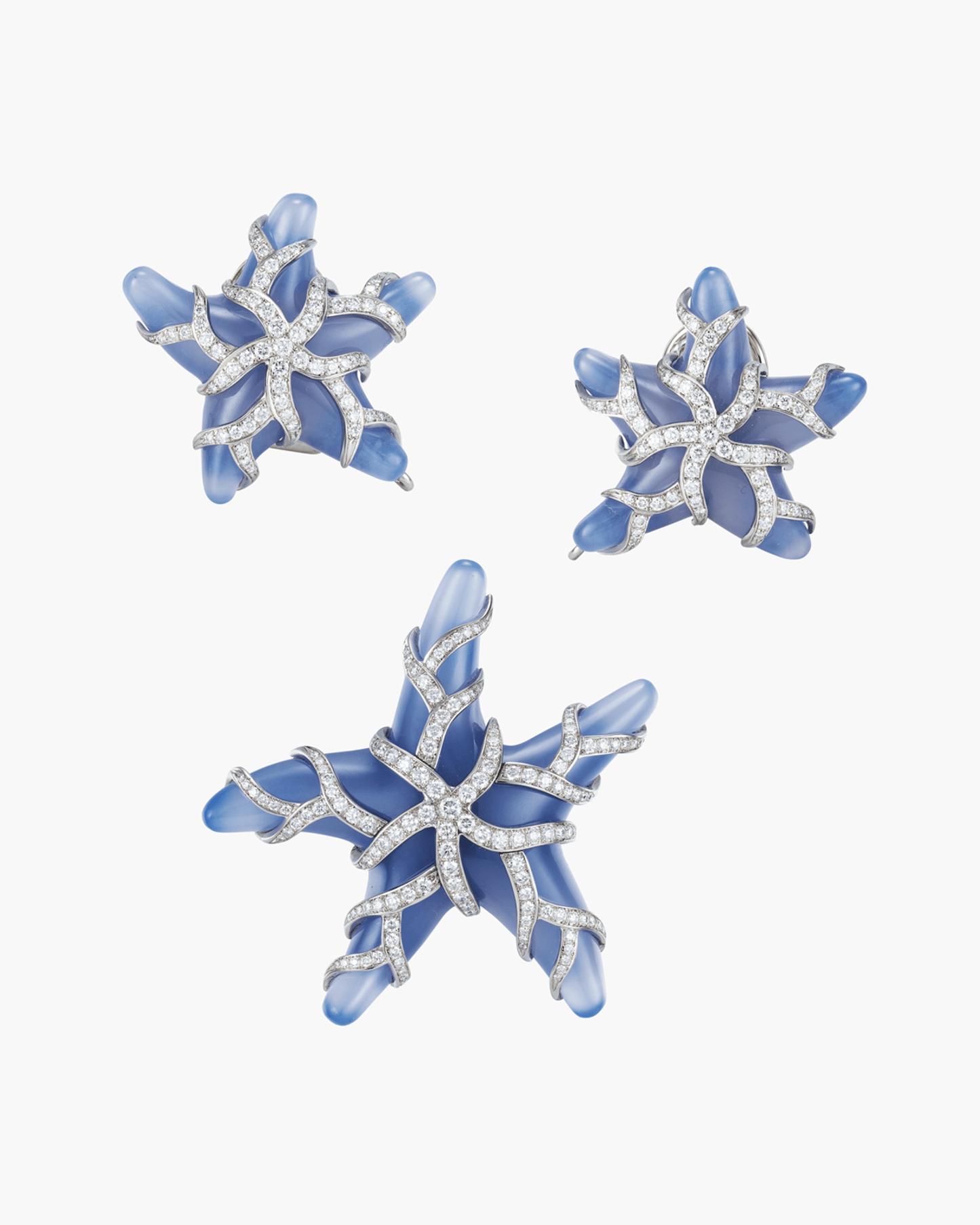 Estate Chalcedony and Diamond Starfish Brooch and Earrings by Tiffany & Co.