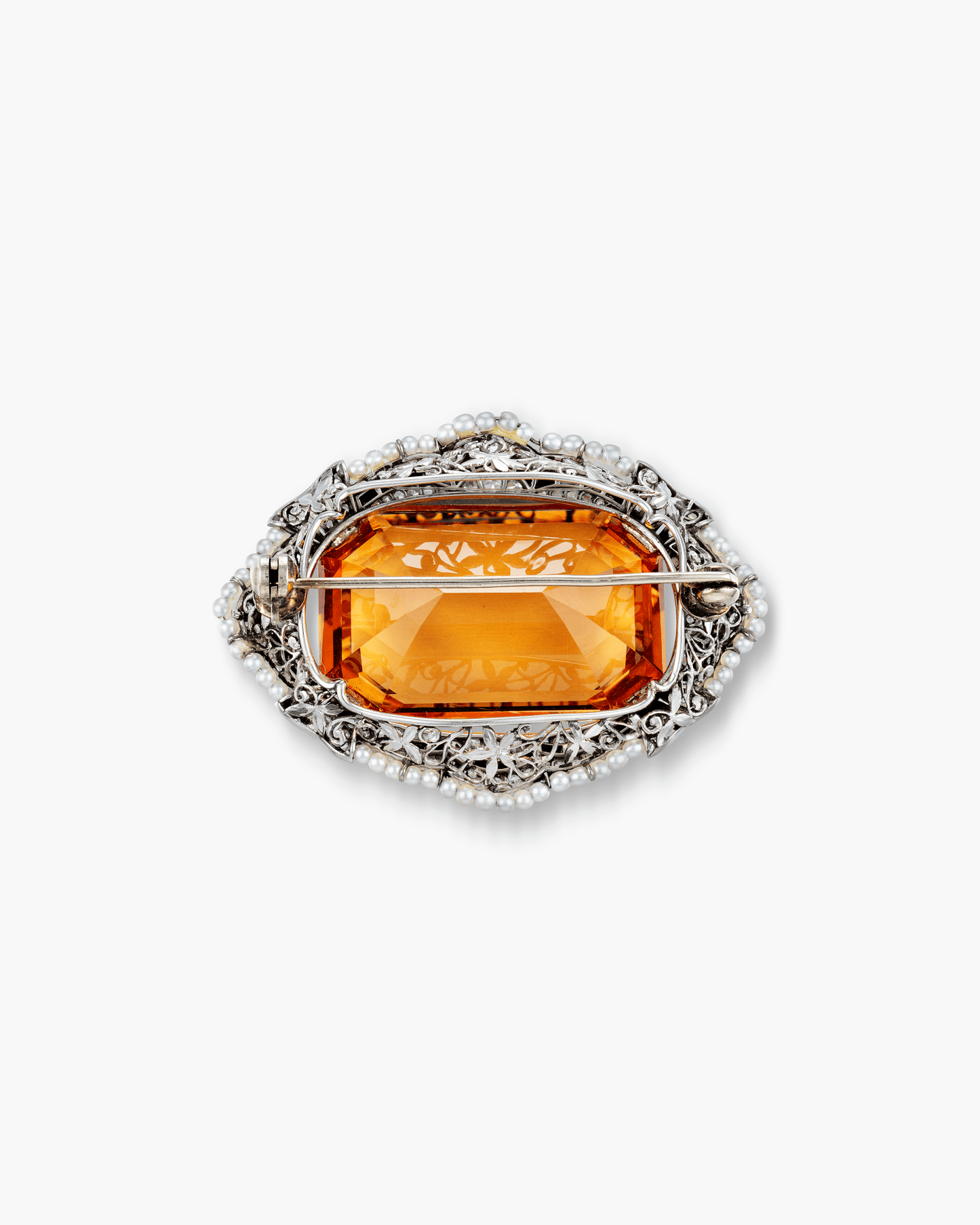 Edwardian Imperial Topaz, Diamond, Onyx and Pearl Brooch