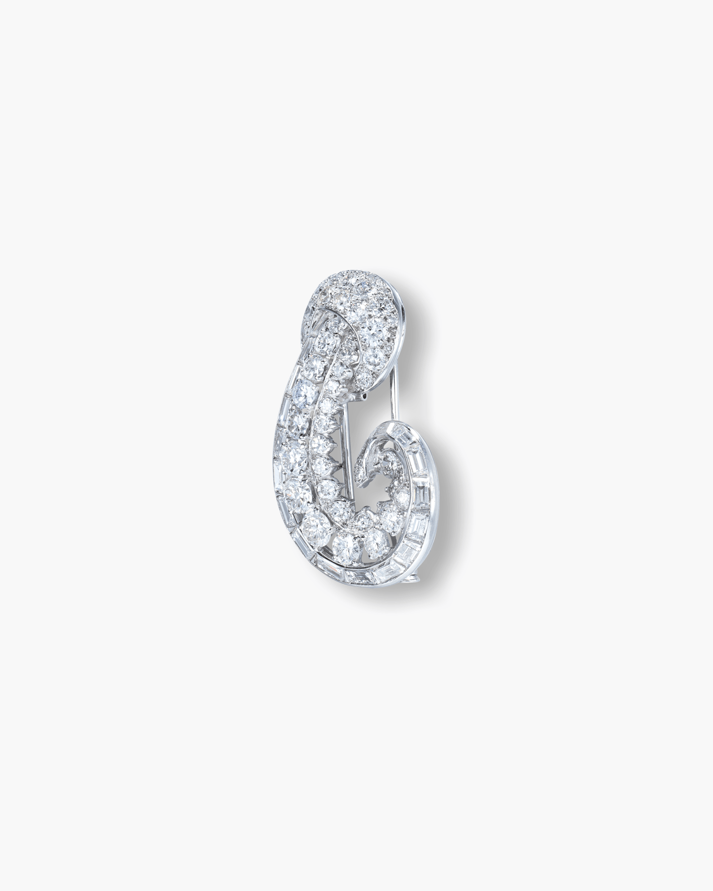 Estate Diamond Scroll Clip Brooch by Cartier