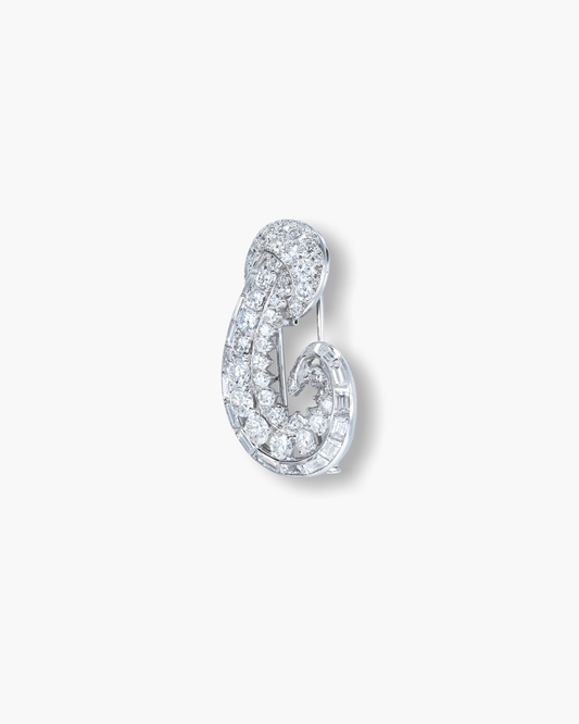 Estate Diamond Scroll Clip Brooch by Cartier