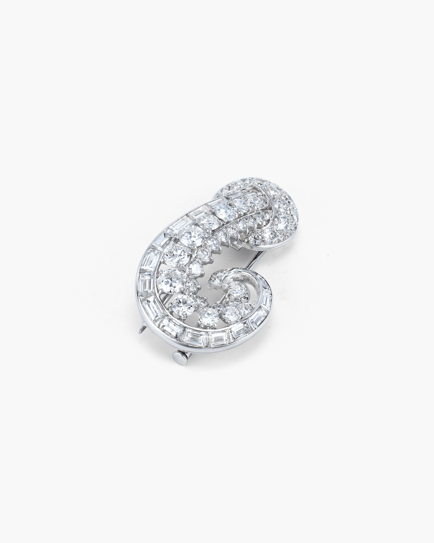 Estate Diamond Scroll Clip Brooch by Cartier