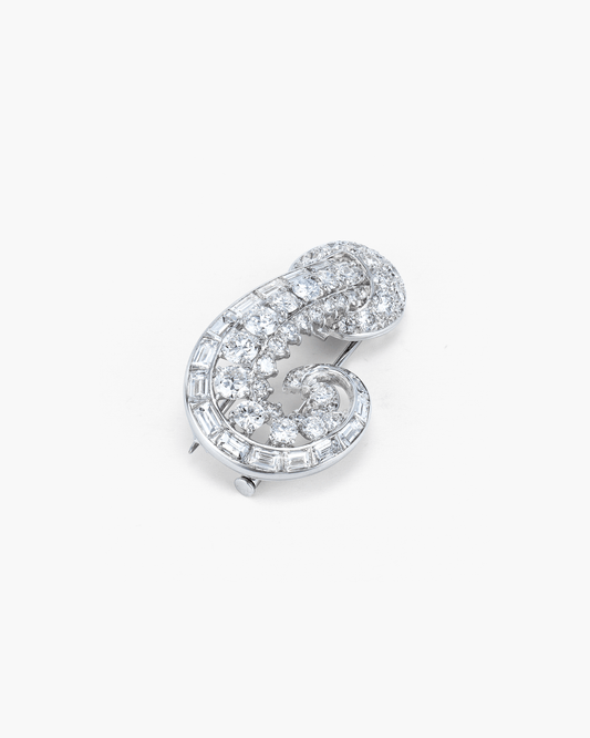 Estate Diamond Scroll Clip Brooch by Cartier