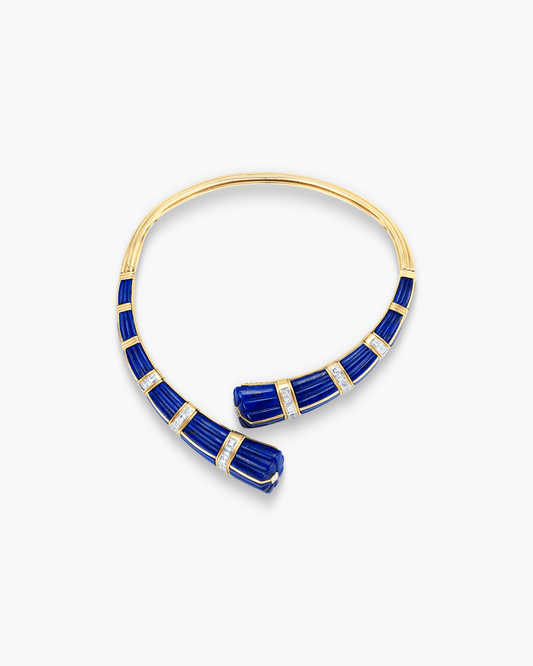 Estate Diamond Lapis Lazuli Necklace, Earrings and Bangle Set by Boucheron