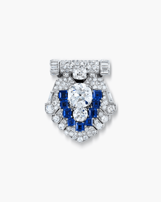 Art Deco Diamond and Sapphire Lapel Clip by Cartier