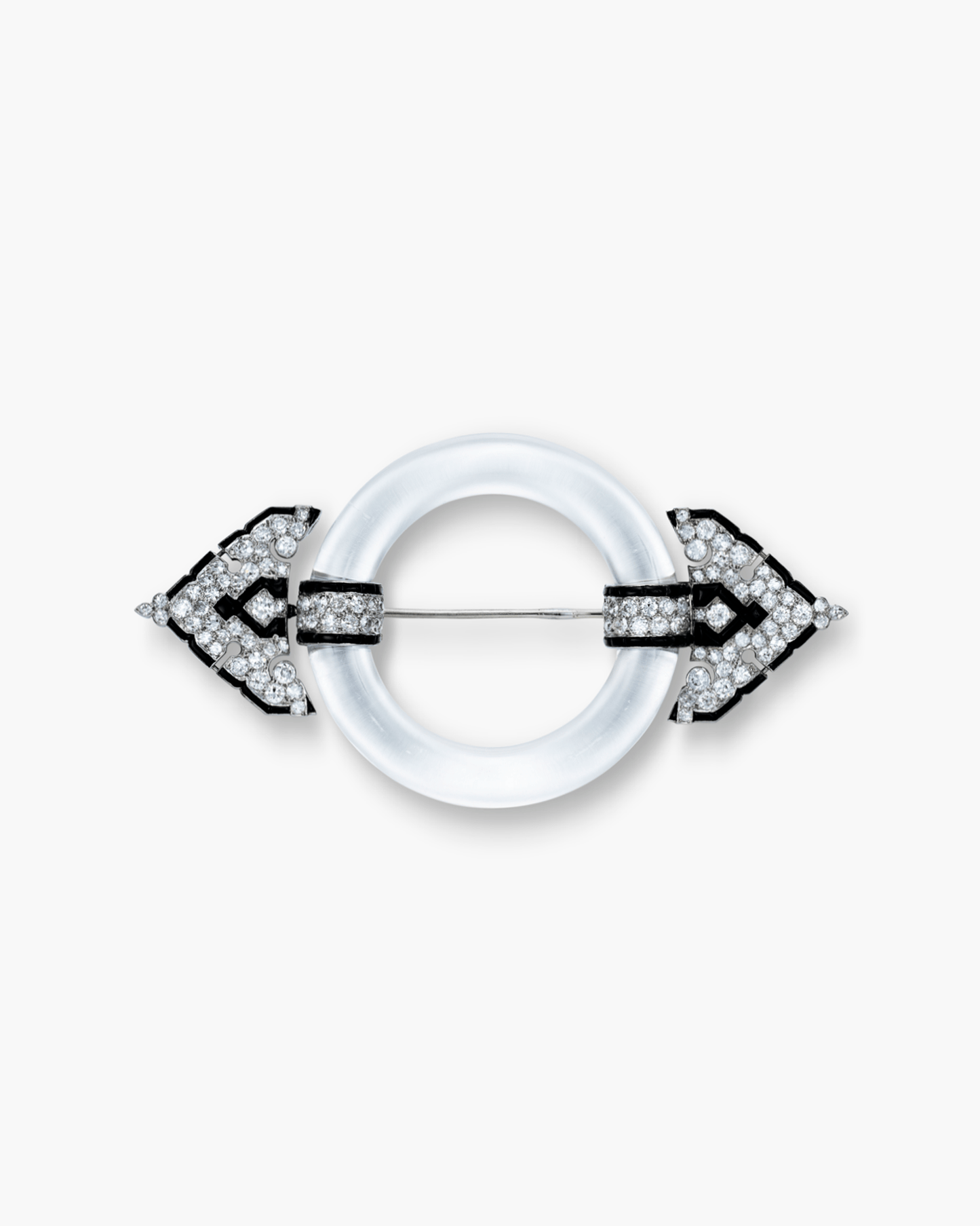 Art Deco Diamond, Rock Crystal and Onyx Buckle Brooch by Cartier
