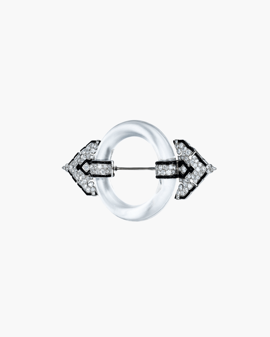Art Deco Diamond, Rock Crystal and Onyx Buckle Brooch by Cartier