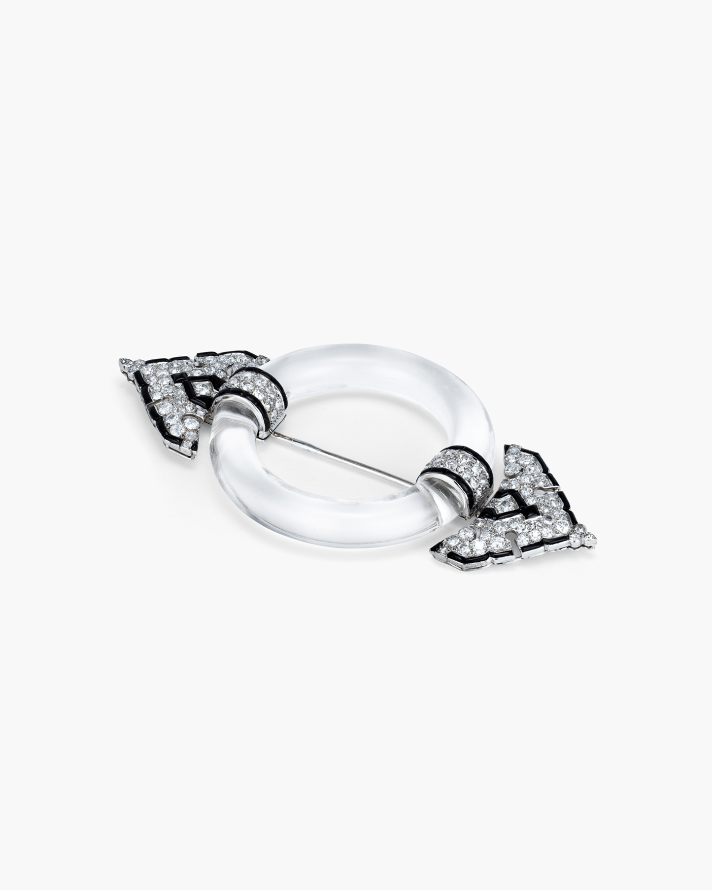 Art Deco Diamond, Rock Crystal and Onyx Buckle Brooch by Cartier