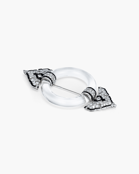 Art Deco Diamond, Rock Crystal and Onyx Buckle Brooch by Cartier