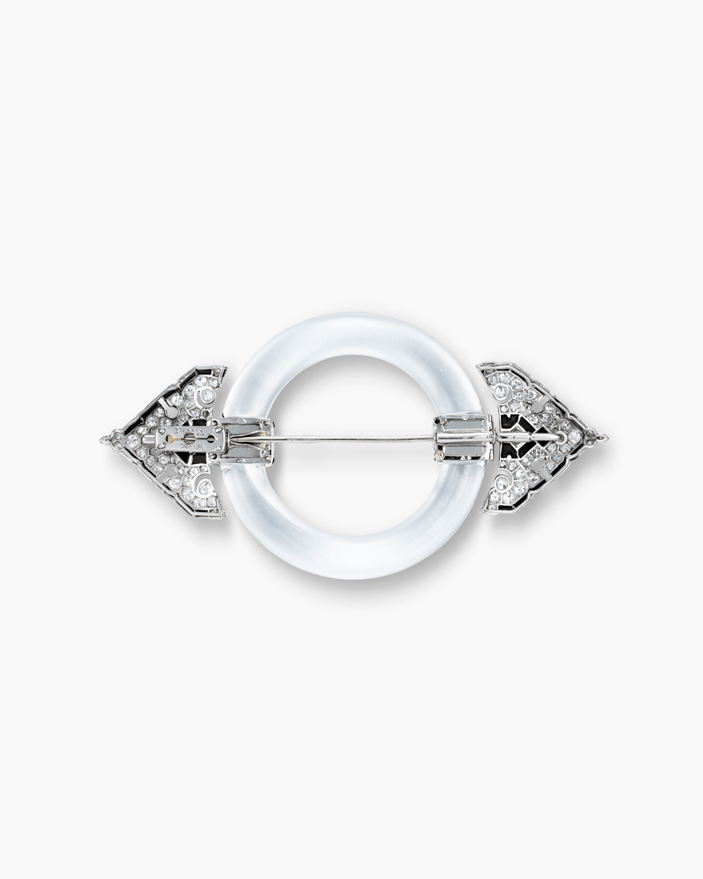 Art Deco Diamond, Rock Crystal and Onyx Buckle Brooch by Cartier