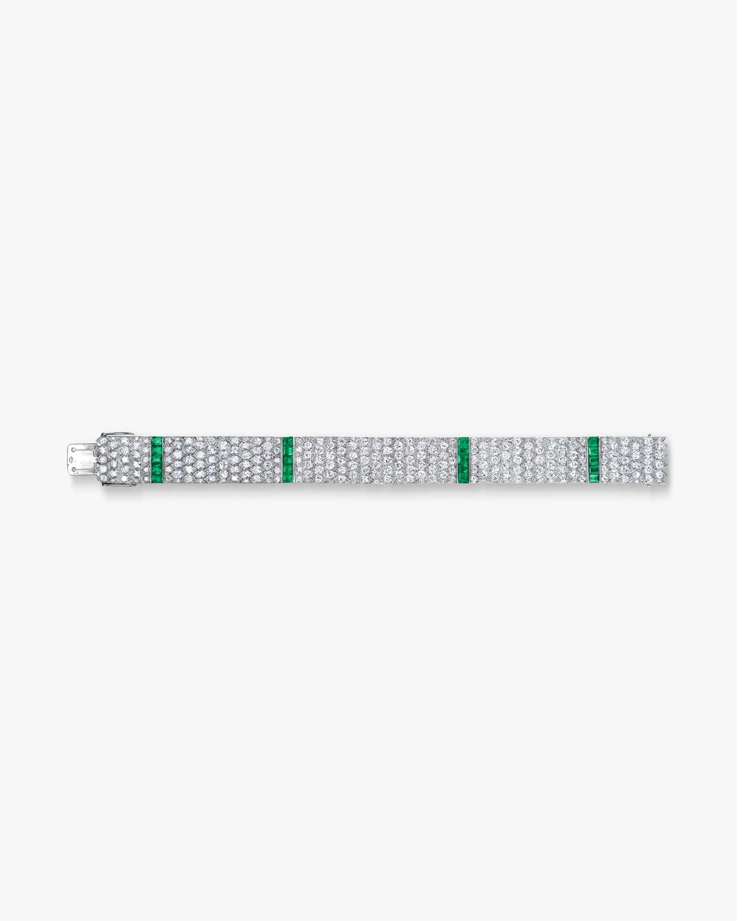 Art Deco Diamond and Emerald Scale Pattern Design Bracelet