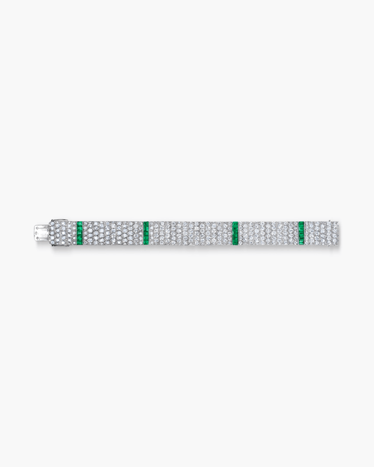 Art Deco Diamond and Emerald Scale Pattern Design Bracelet