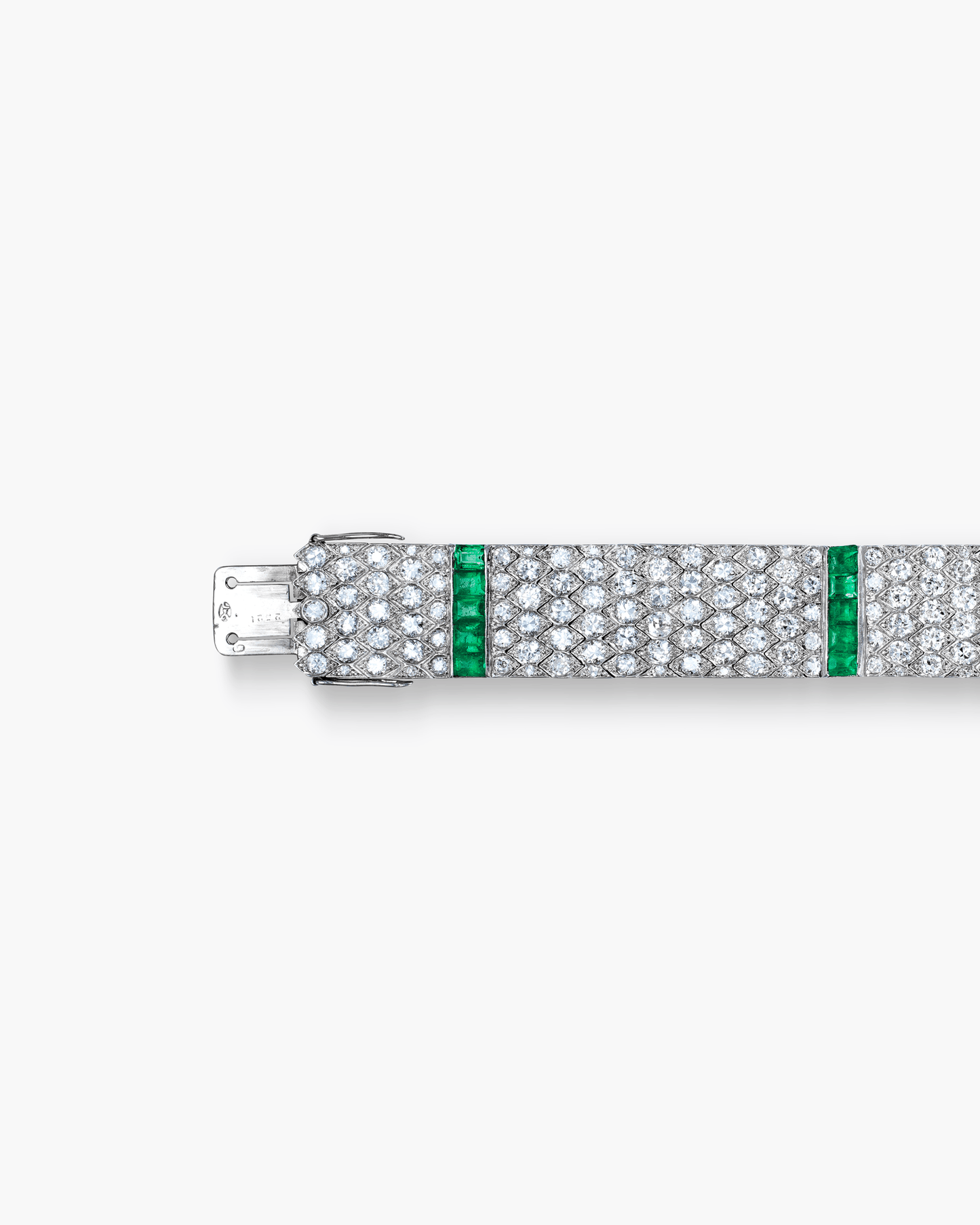 Art Deco Diamond and Emerald Scale Pattern Design Bracelet