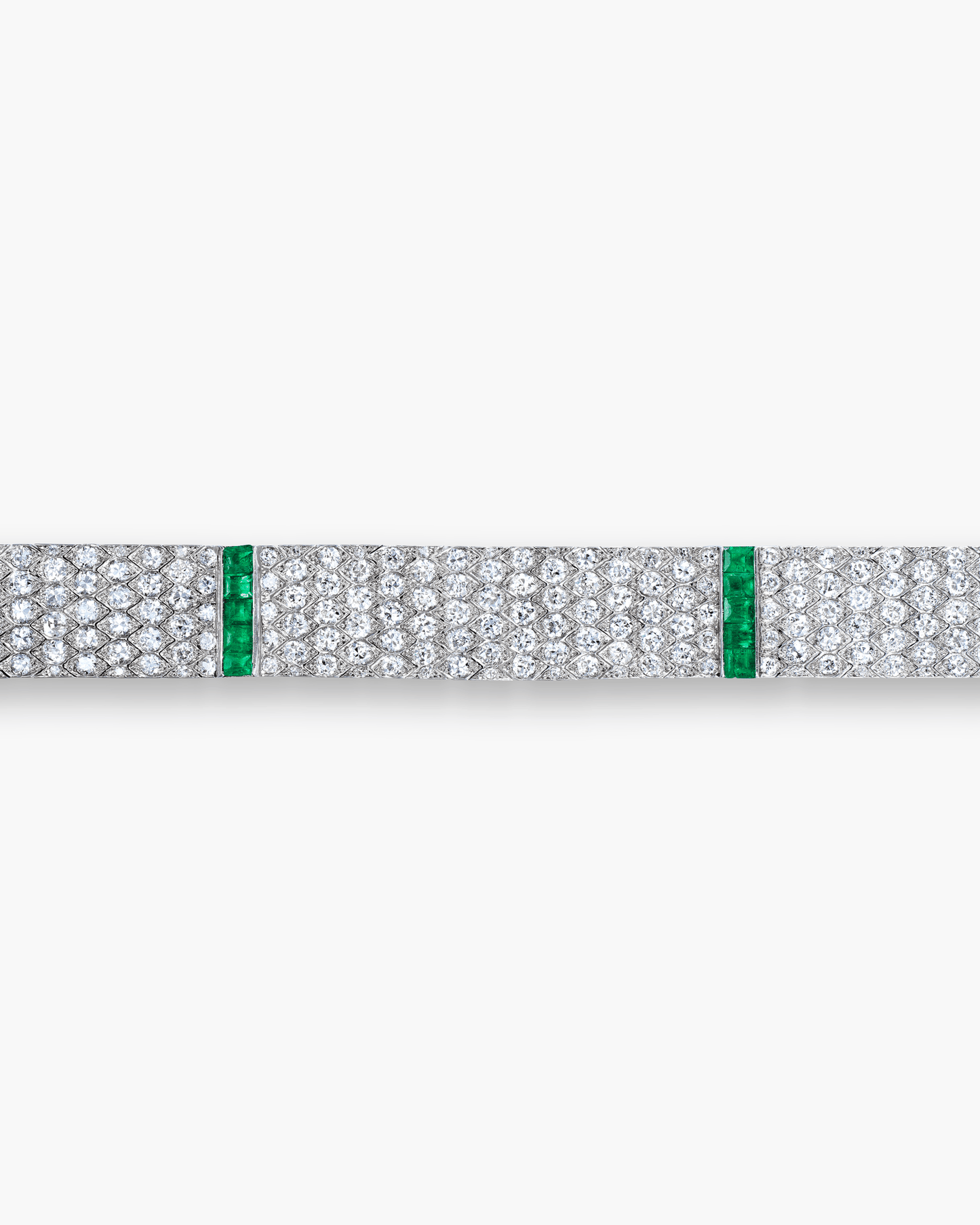 Art Deco Diamond and Emerald Scale Pattern Design Bracelet