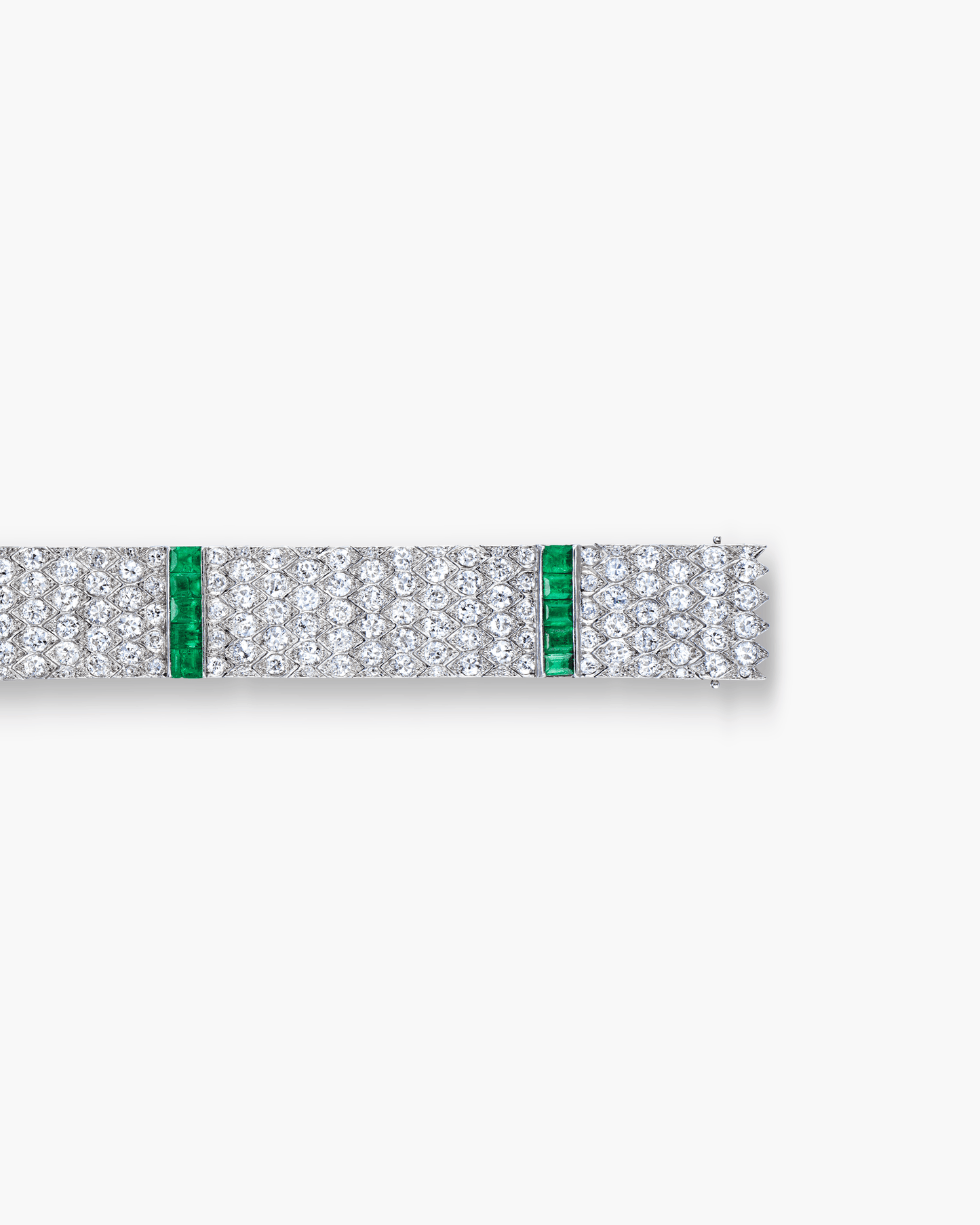 Art Deco Diamond and Emerald Scale Pattern Design Bracelet