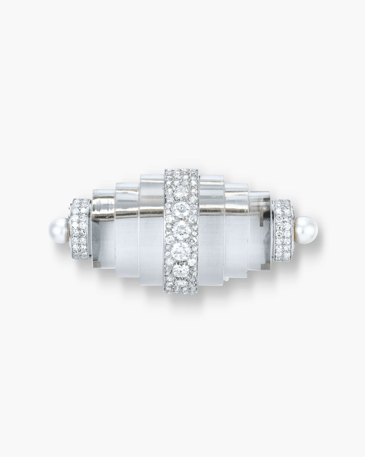 Art Deco Rock Crystal, Pearl and Diamond Tapered Cylindrical Design Brooch by René Boivin