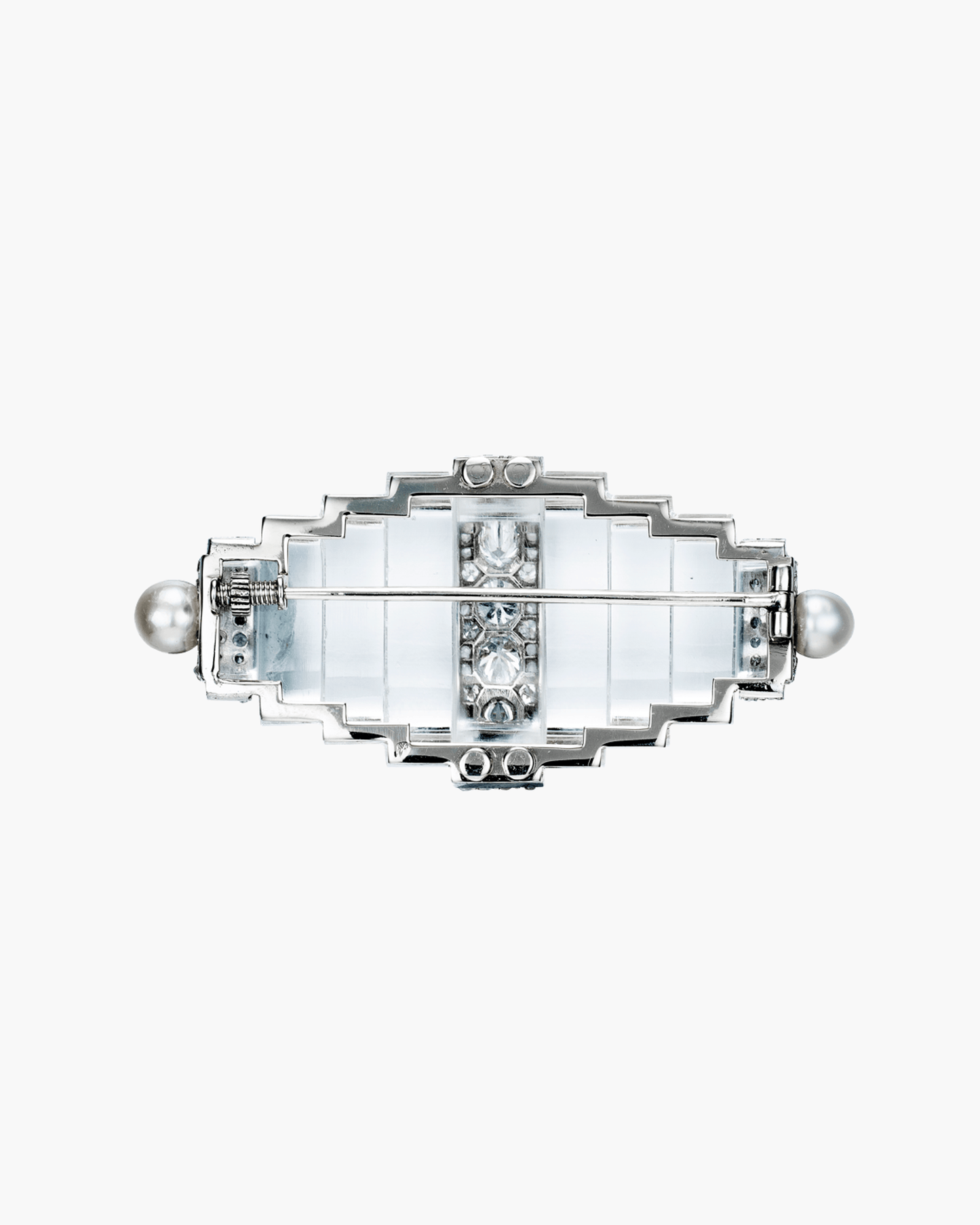 Art Deco Rock Crystal, Pearl and Diamond Tapered Cylindrical Design Brooch by René Boivin