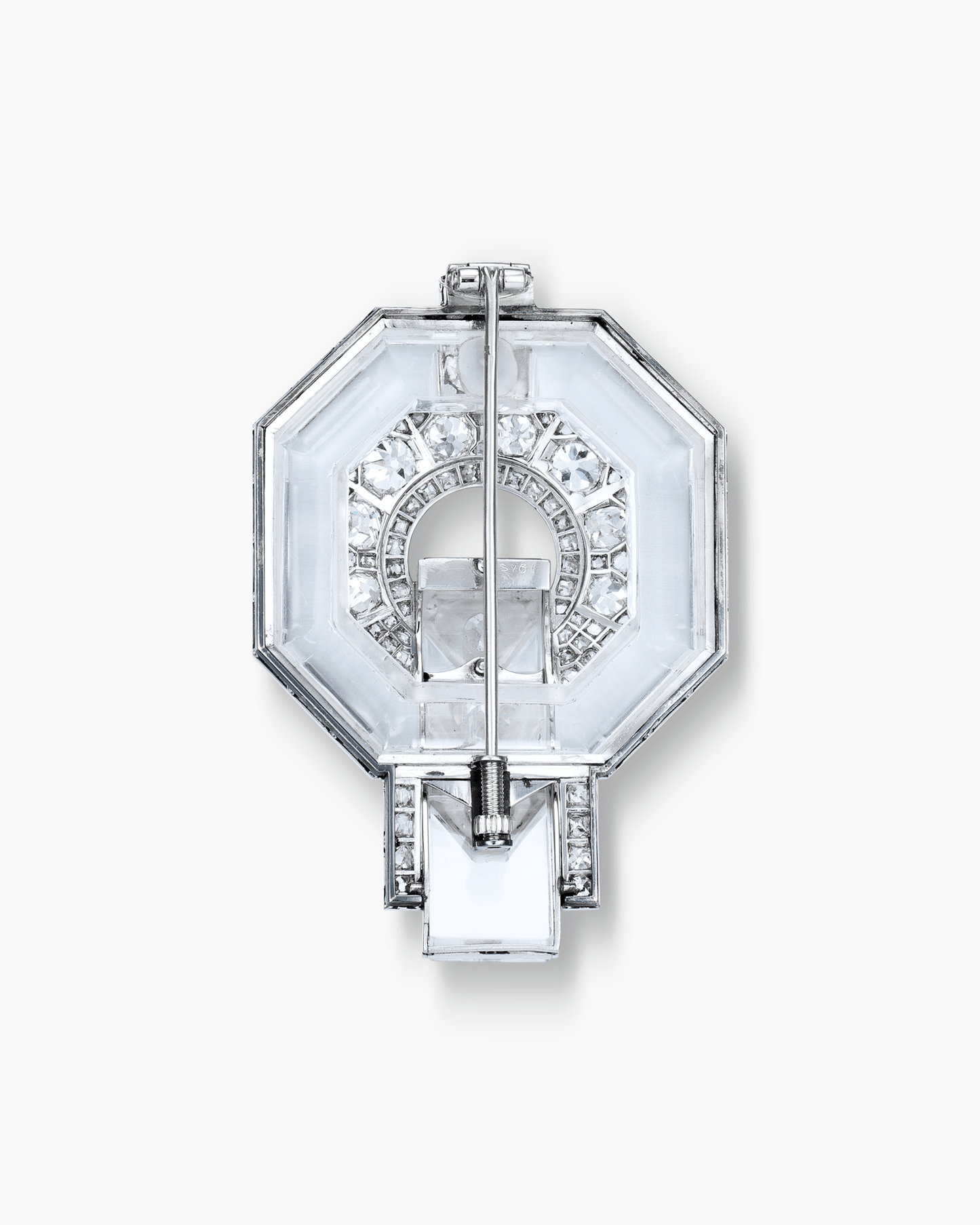 Art Deco Rock Crystal and Diamond Octagon Geometric Design Brooch by René Boivin