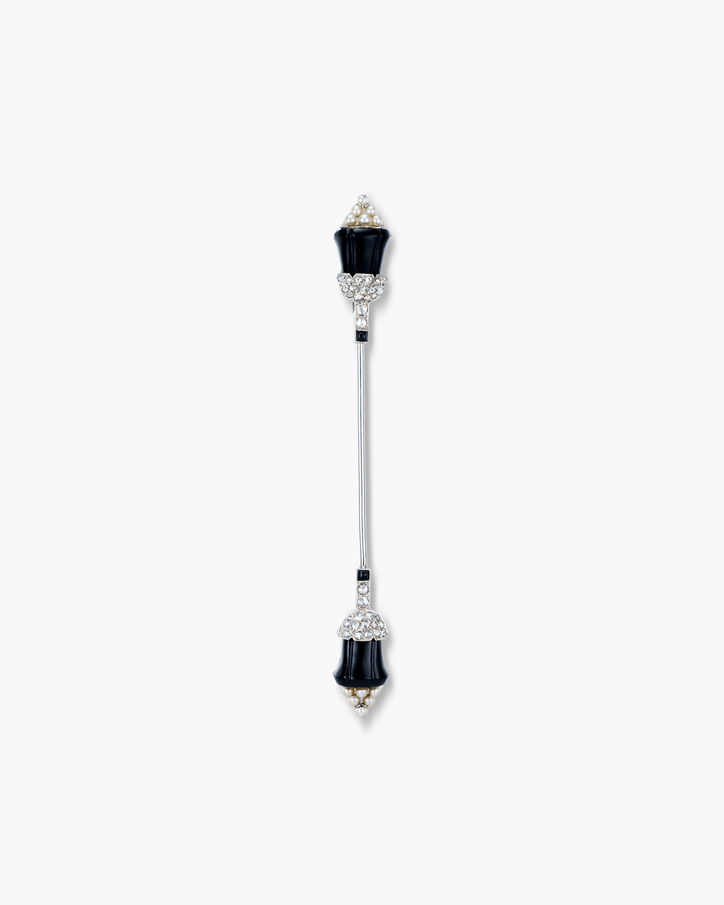 Art Deco Diamond, Pearl and Onyx à Cliquet Jabot Pin by Cartier