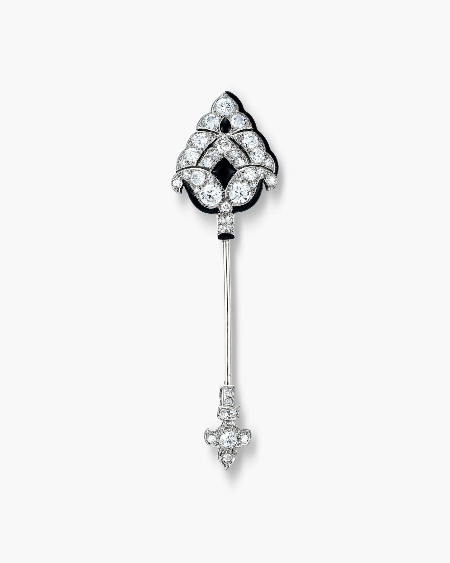 Art Deco Enamel, Onyx and Diamond à cliquet Jabot Pin by Cartier