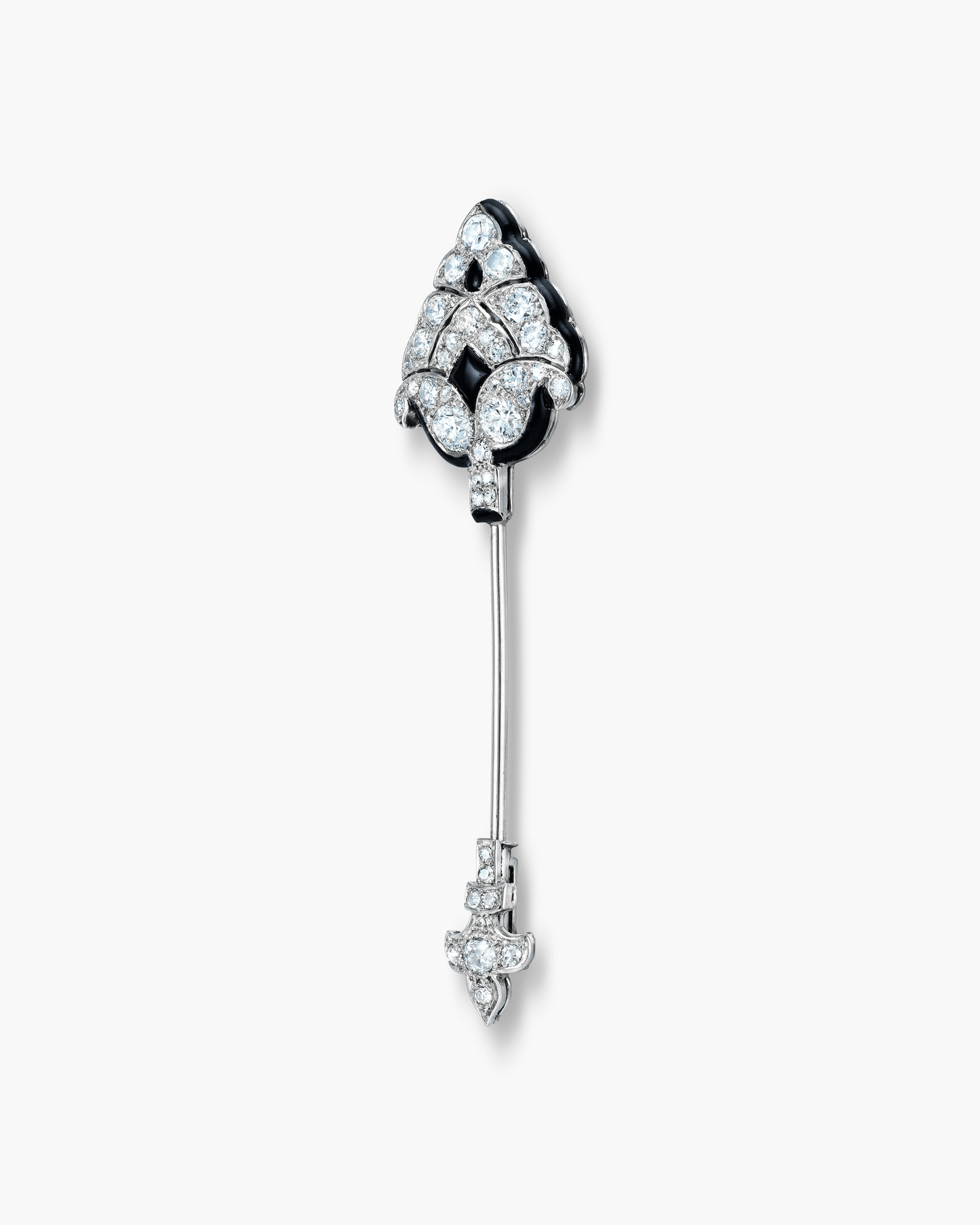 Art Deco Enamel, Onyx and Diamond à cliquet Jabot Pin by Cartier