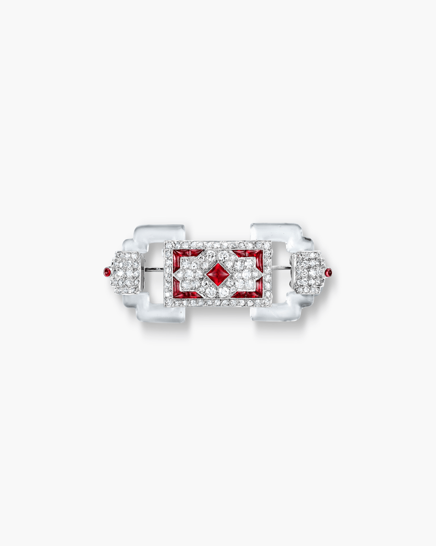 Art Deco Rock Crystal, Ruby and Diamond Brooch by Cartier