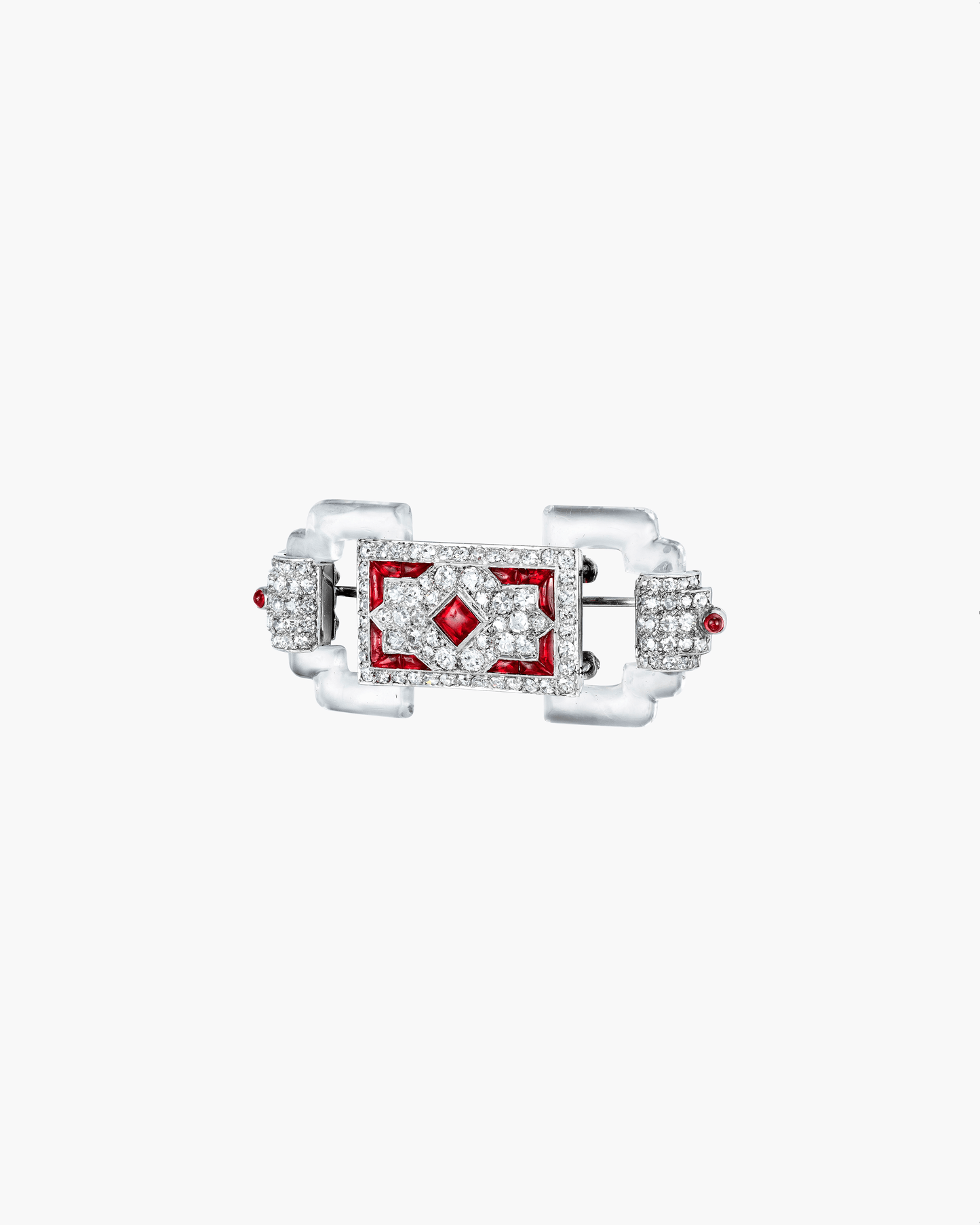 Art Deco Rock Crystal, Ruby and Diamond Brooch by Cartier