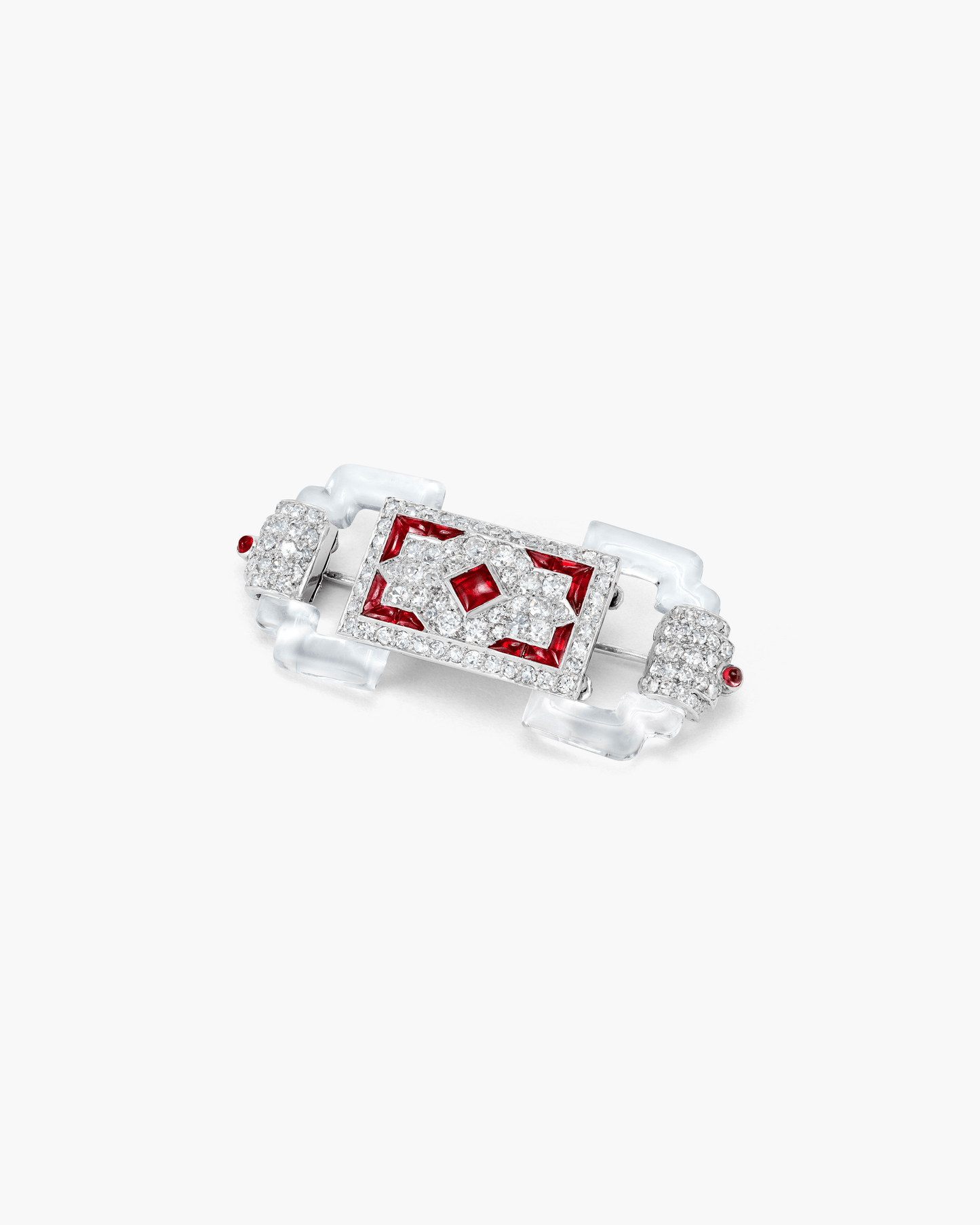 Art Deco Rock Crystal, Ruby and Diamond Brooch by Cartier