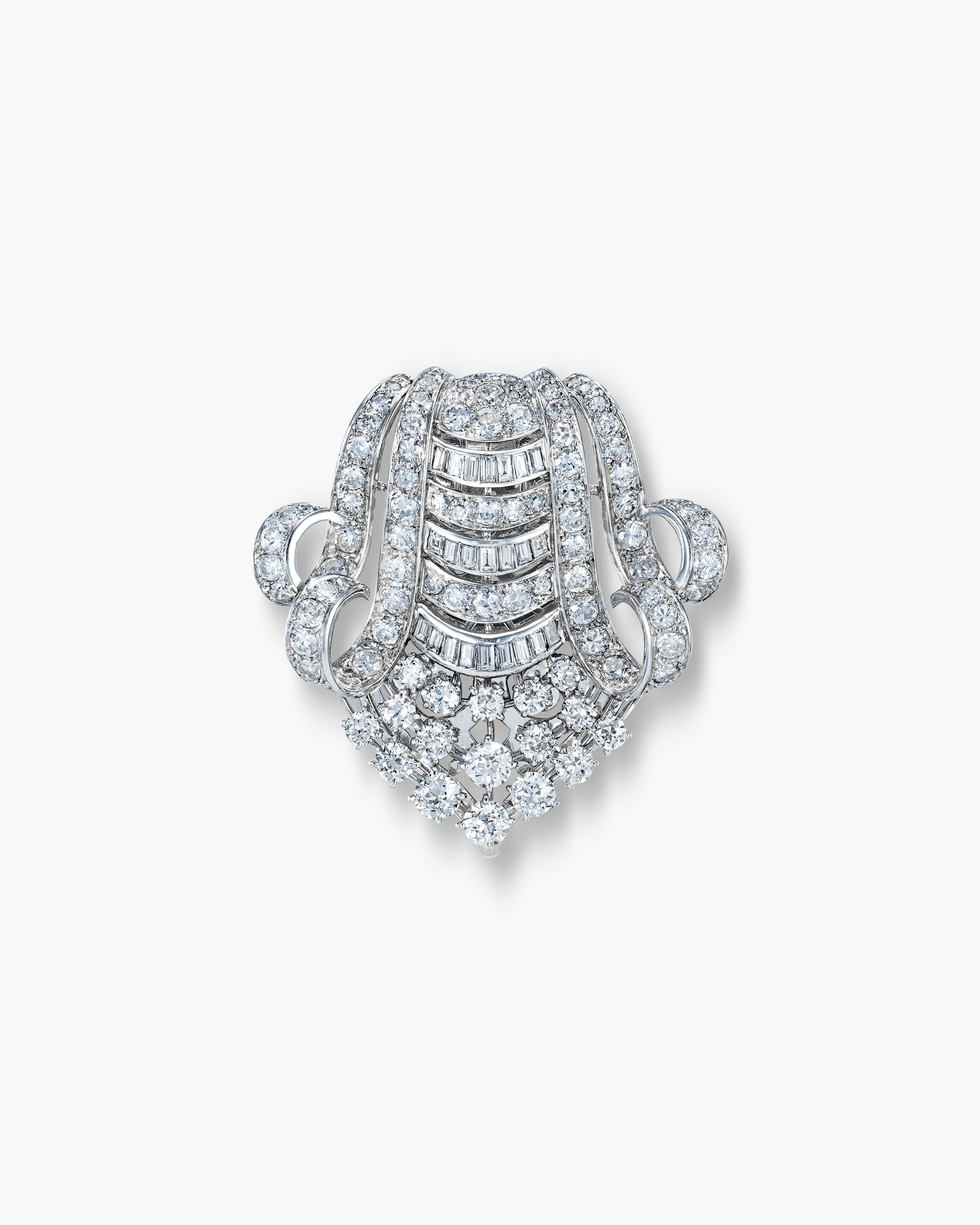 Retro Diamond Scroll Motif Brooch by Boucheron