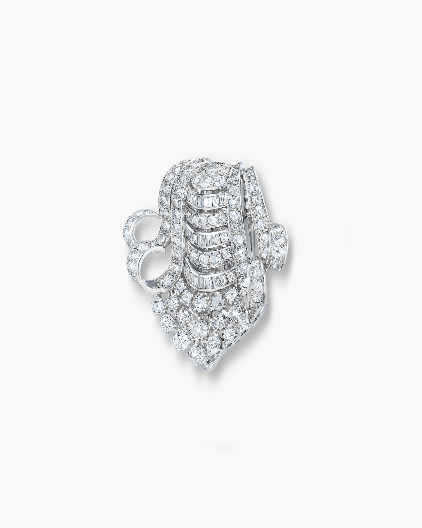 Retro Diamond Scroll Motif Brooch by Boucheron