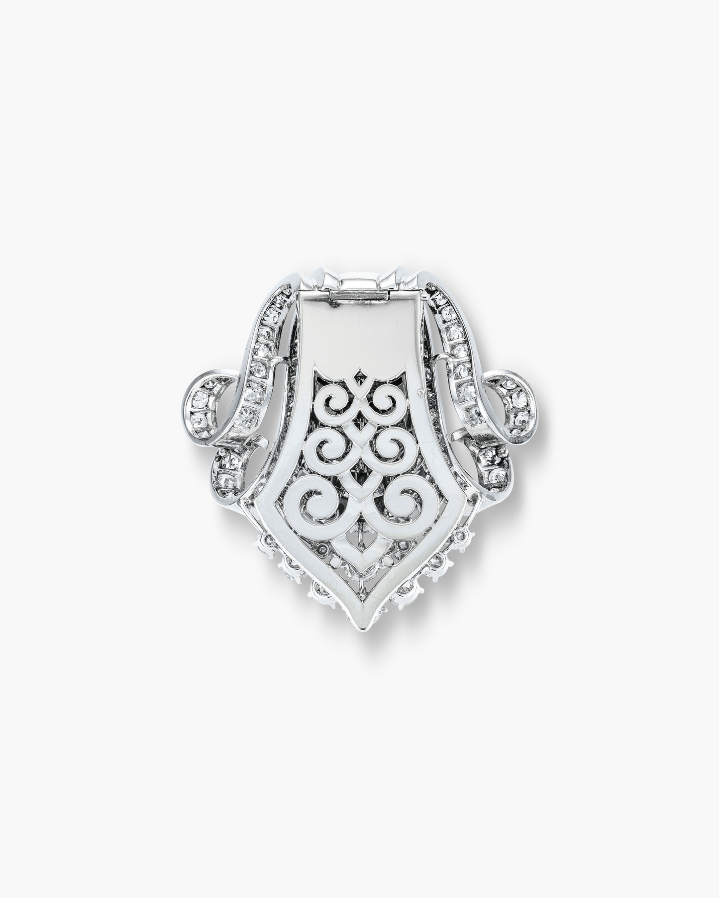 Retro Diamond Scroll Motif Brooch by Boucheron