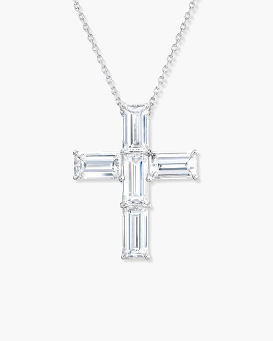 Baguette Diamond Cross Pendant Necklace (Large), 5.41 carats