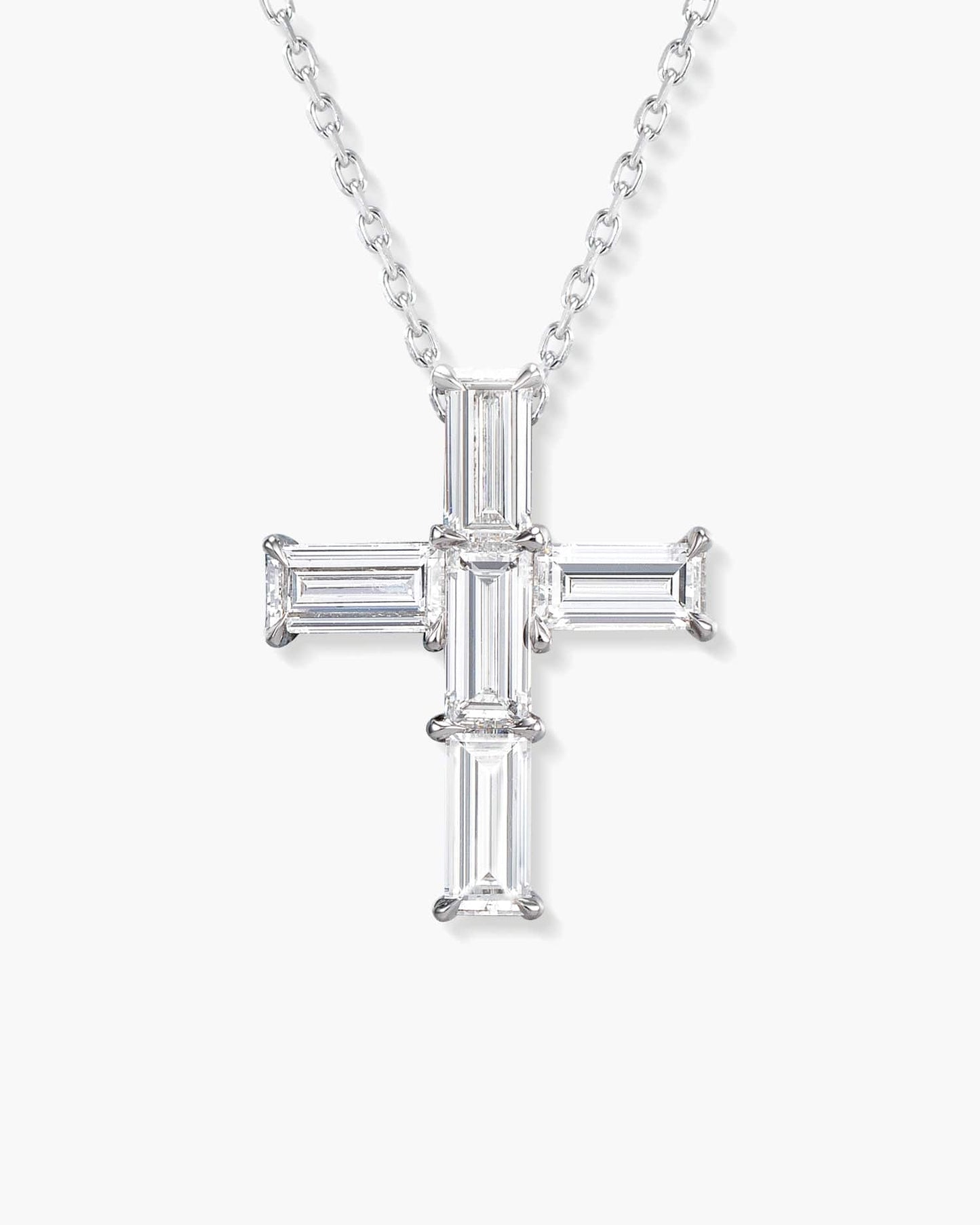 Baguette Diamond Cross Pendant Necklace (Petite), 1.93 carats