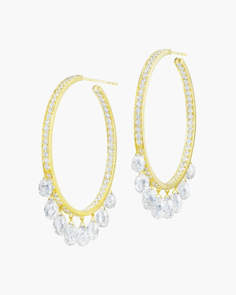 Briolette & Brilliant Diamond Yellow Gold Hoop Earrings